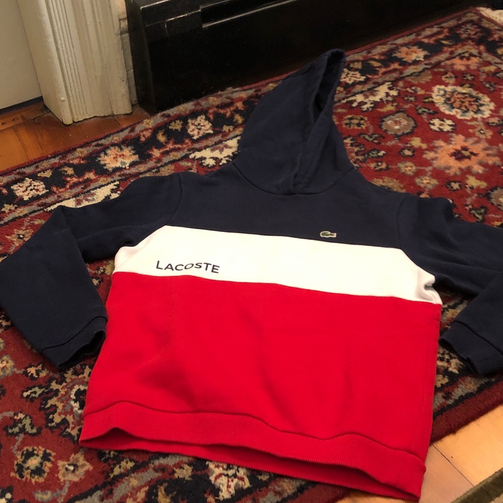 Lacoste Navy White Red Colorblock Pullover Hoodie